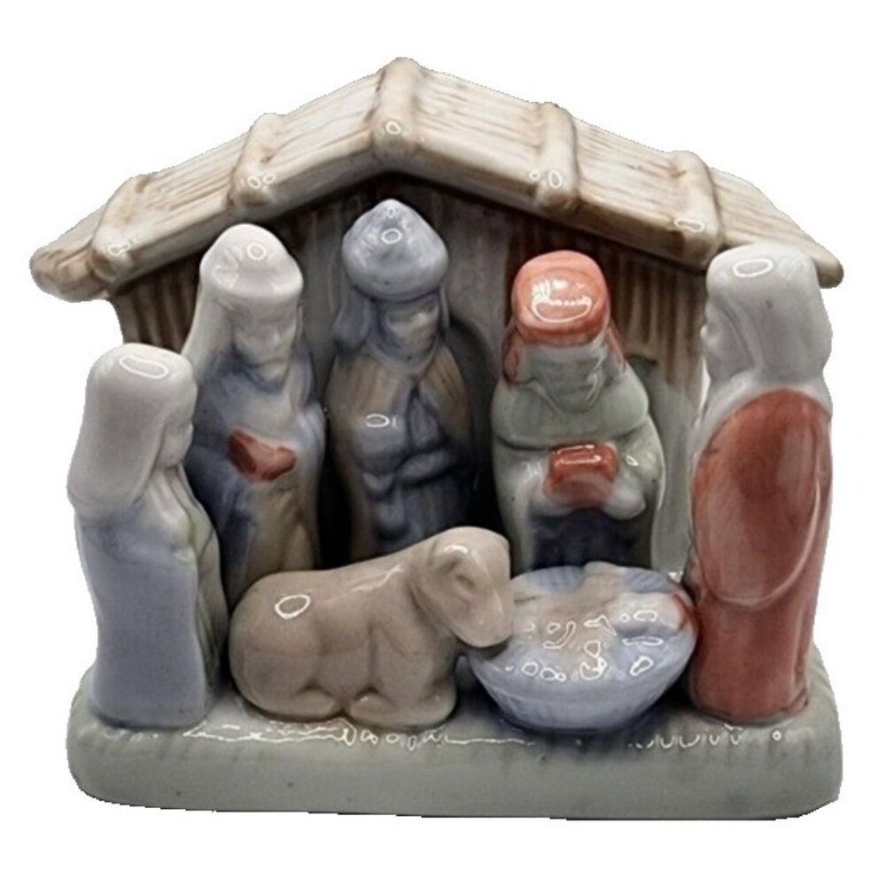 Vintage Autom Nativity Scene Christmas Ceramic Figurine Mary Joseph Display
